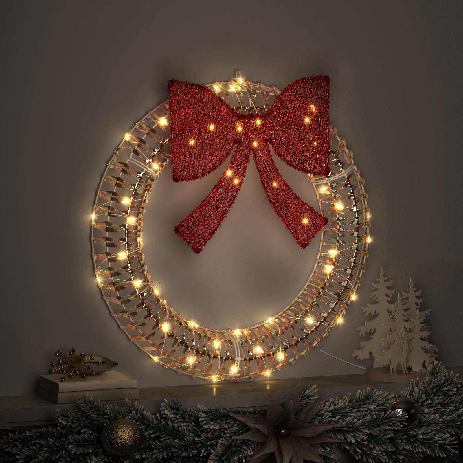 vidaXL Στεφάνι Θερμό λευκό 75 x 75 x 8 εκ PET 60 LED - Image 3