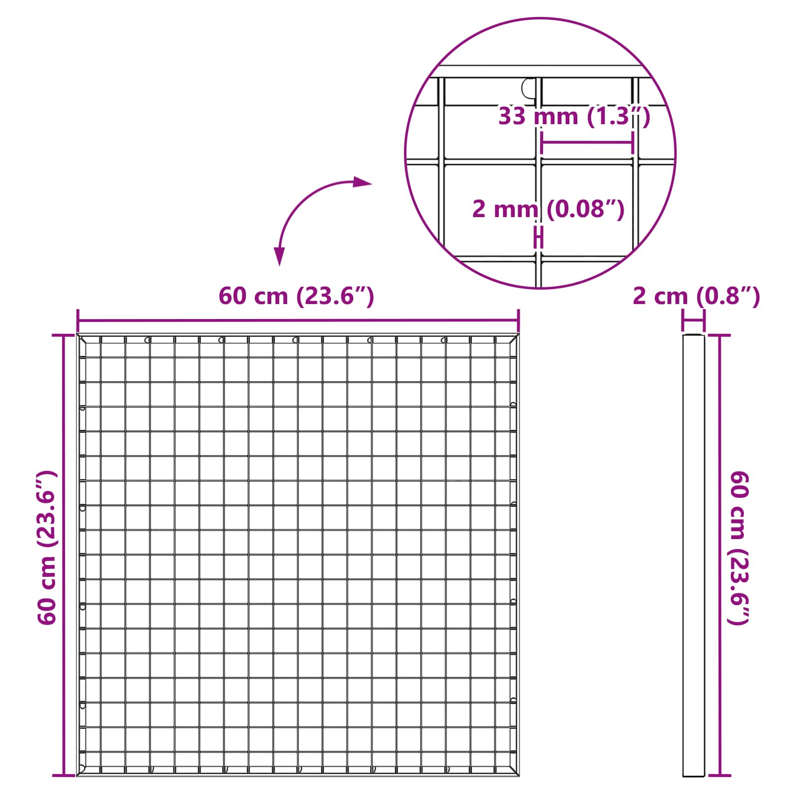 vidaXL Σίτα Ασημί 60 x 60 x 2 cm Γαλβανισμένο Ατσάλι Ψυχρής Βύθισης - Image 7