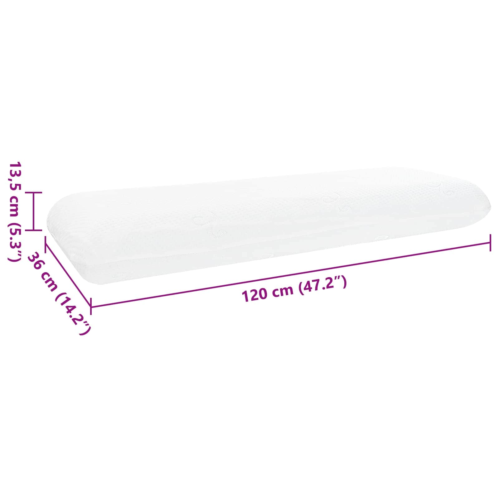 vidaXL Μαξιλάρι Ύπνου 120 x 36 x 13 εκ Μεσαίο Τζελ Μνήμης Φόρμα Λευκό - Image 10