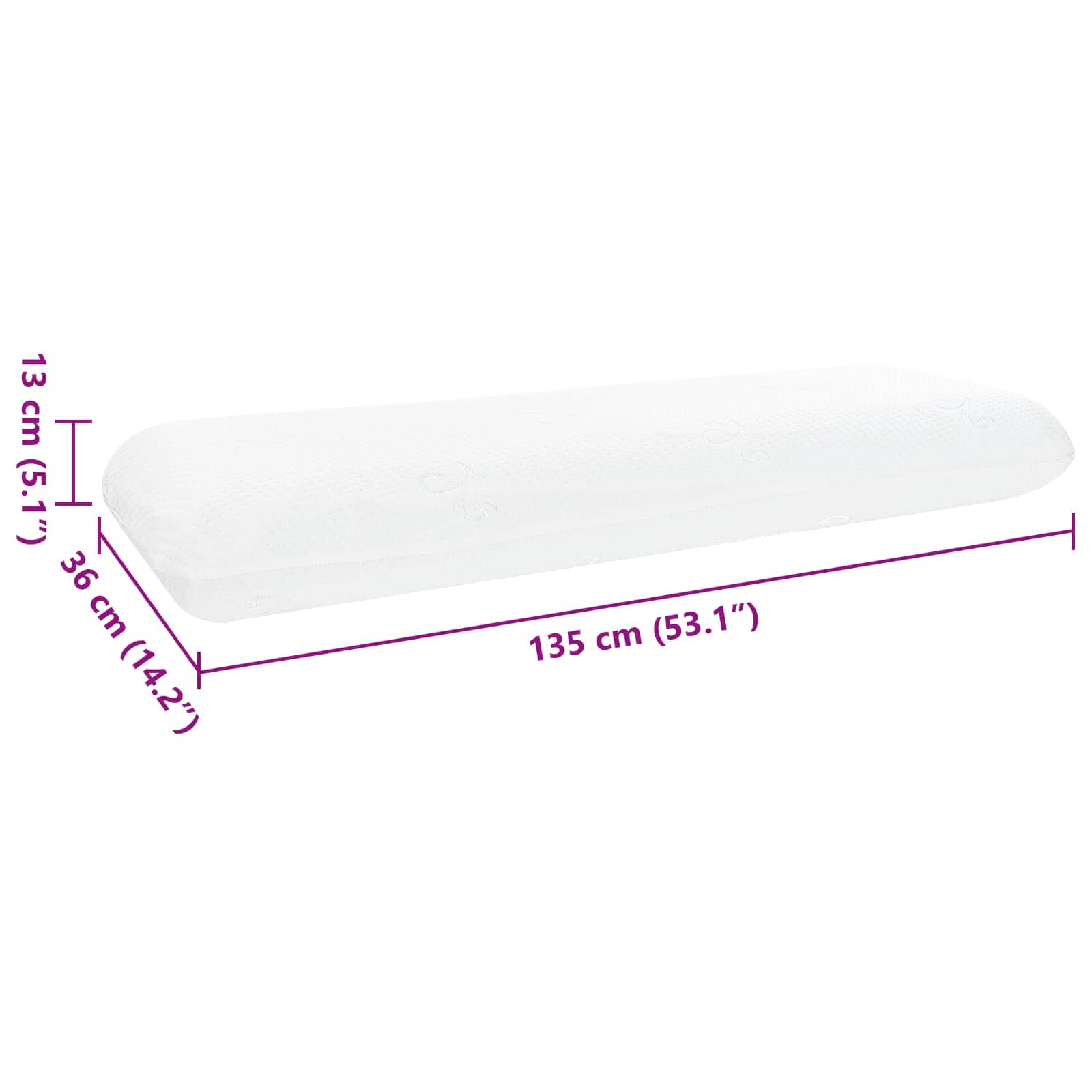 vidaXL Μαξιλάρι Ύπνου 135 x 36 x 13 εκ Μεσαίο Τζελ Μνήμης Φόρμα Λευκό - Image 10