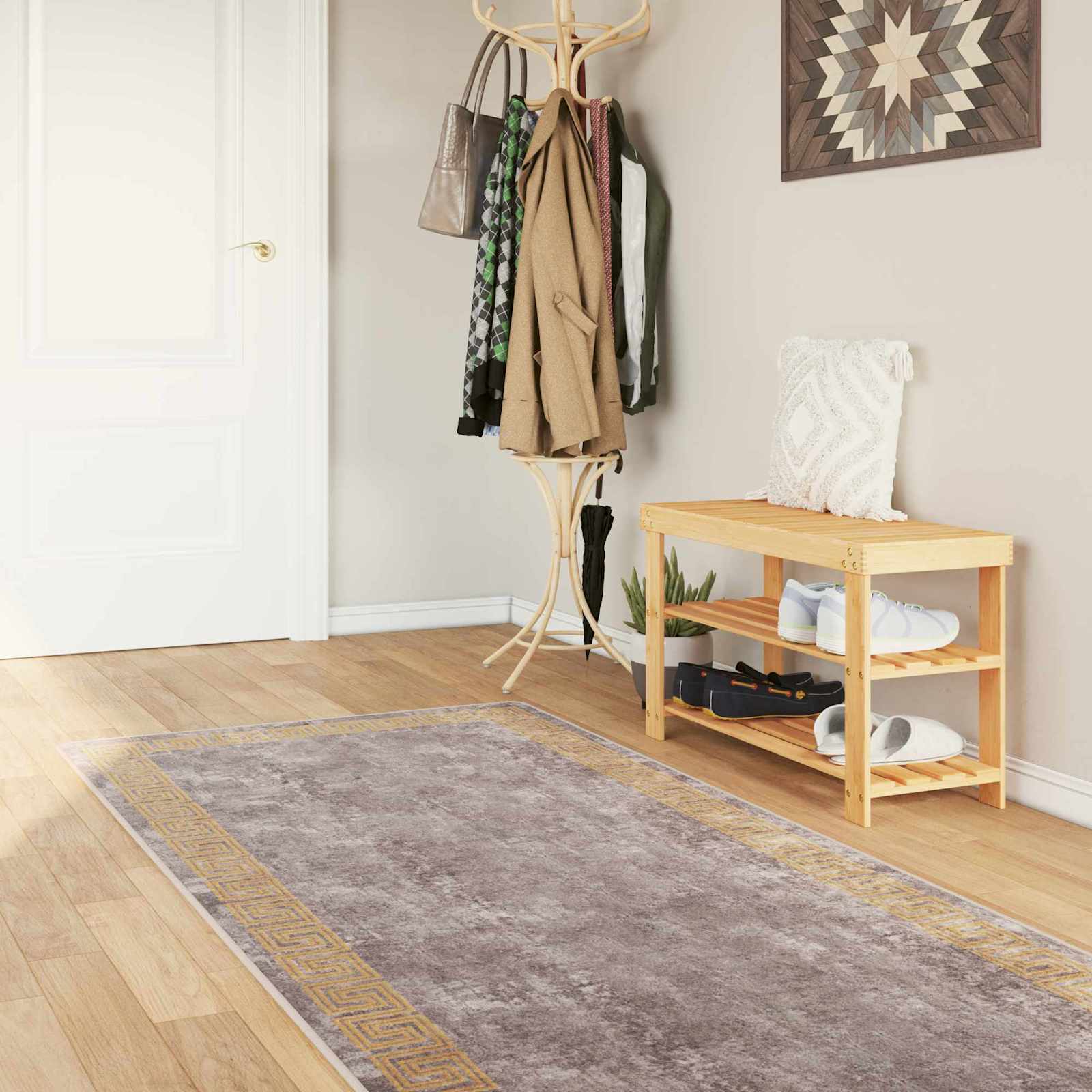 vidaXL Χαλί Runner MARSA Γκρι και Χρυσό 100 x 250 cm Πολυέστερ και PVC