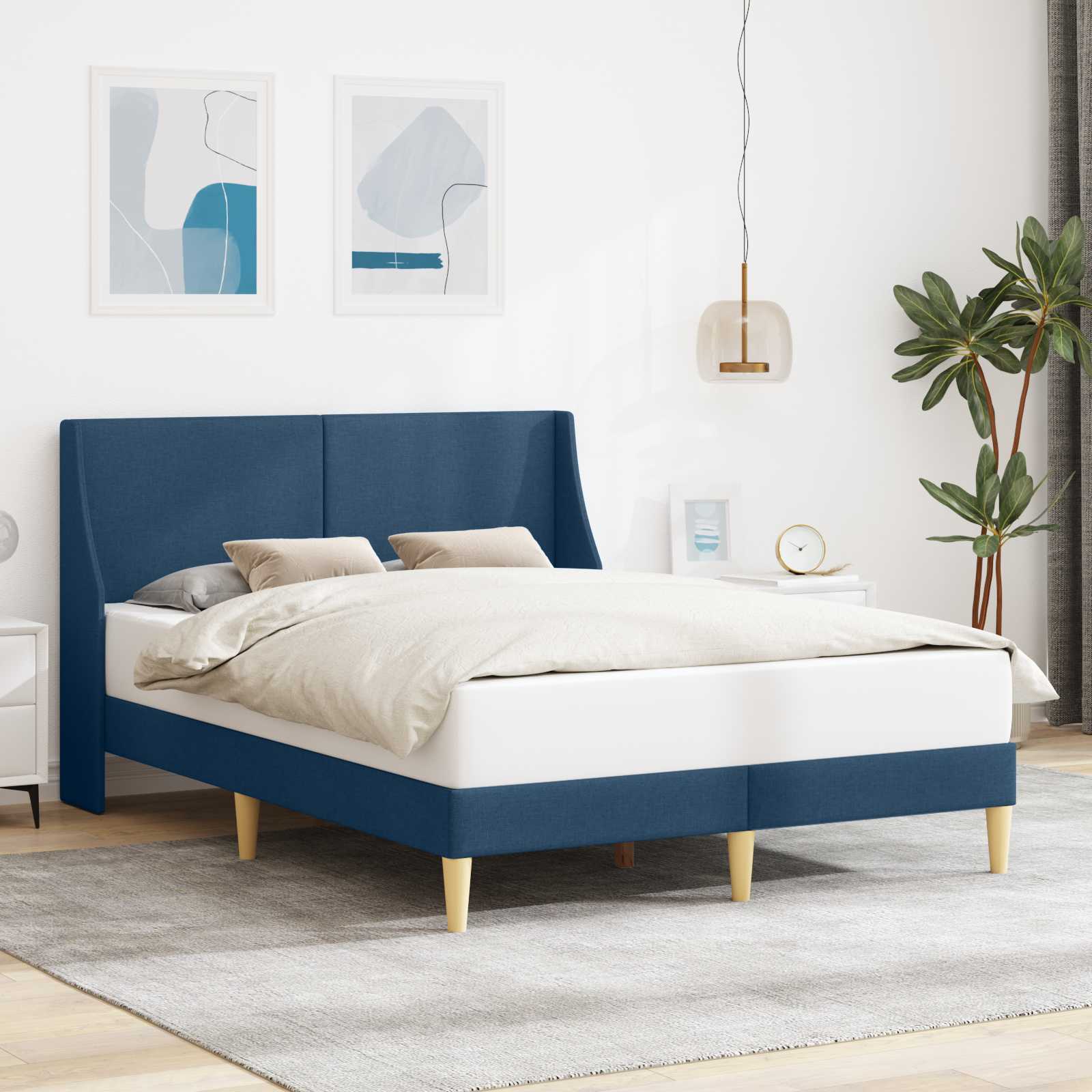 vidaXL Σκελετός Κρεβατιού Μονόχρωμο Μπλε 120 x 190 cm ύφασμα