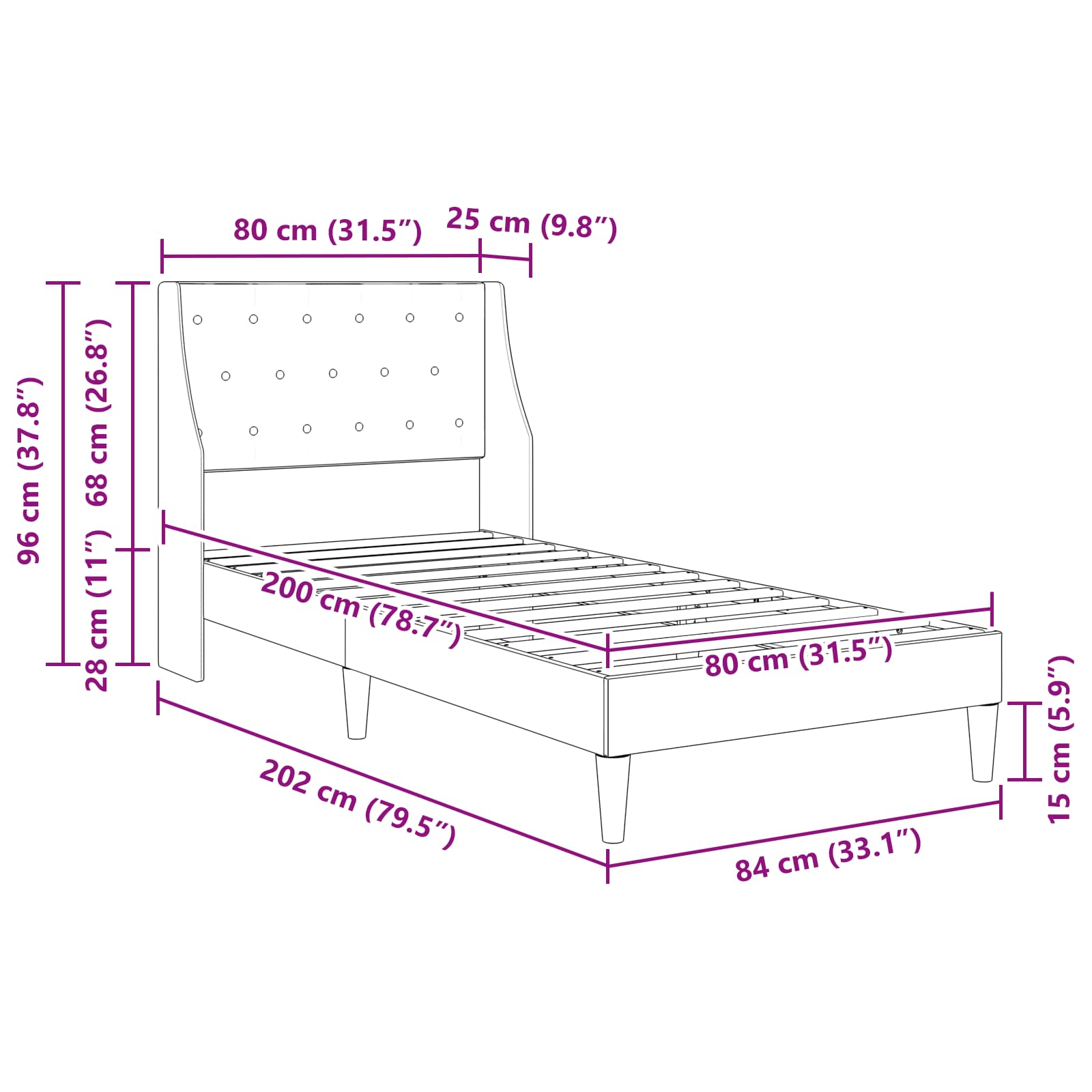 vidaXL Σκελετός Κρεβατιού με κεφαλάρι Μαύρο 80 x 200 cm Βελούδο - Image 9