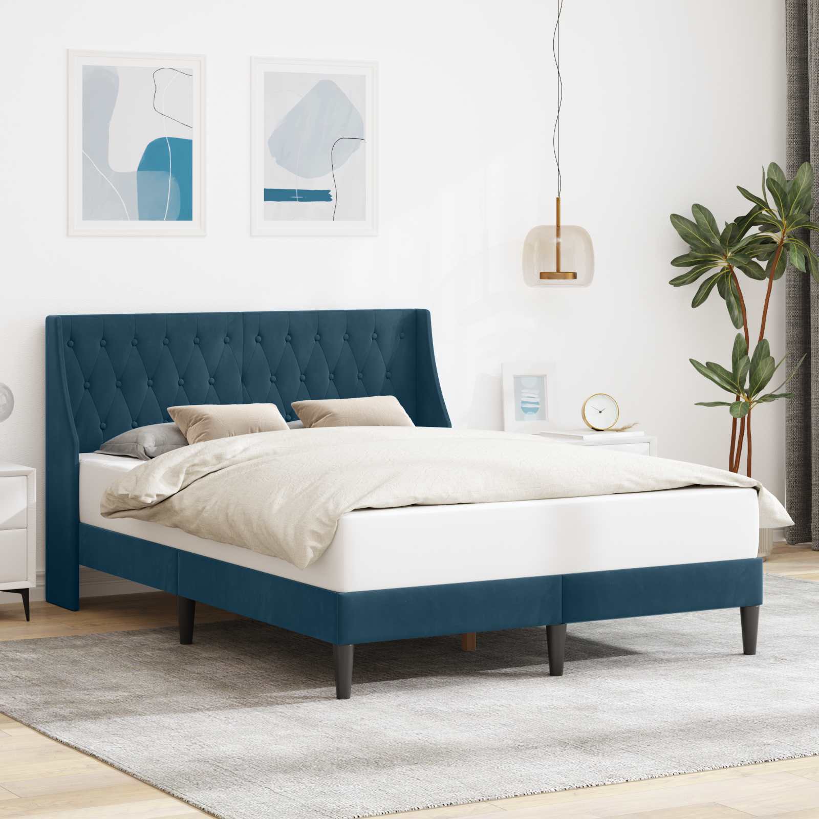 vidaXL Σκελετός Κρεβατιού με κεφαλάρι Μπλε 140 x 190 cm Βελούδο