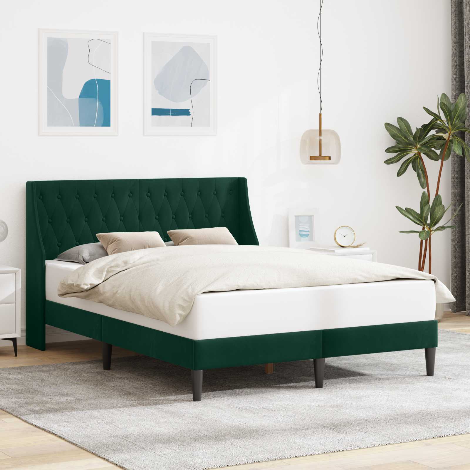 vidaXL Σκελετός Κρεβατιού Σκούρο Πράσινο 160 x 200 cm Βελούδο