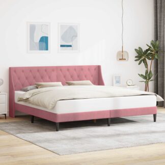 vidaXL Σκελετός Κρεβατιού με κεφαλάρι Ροζ 200 x 200 cm Βελούδο