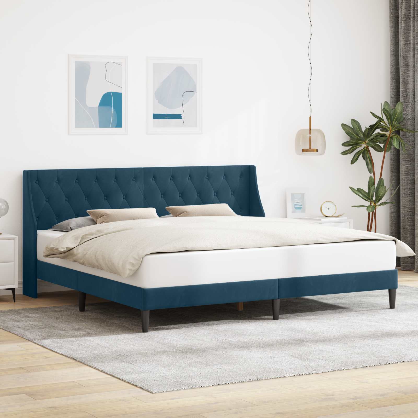 vidaXL Σκελετός Κρεβατιού με κεφαλάρι Μπλε 200 x 200 cm Βελούδο