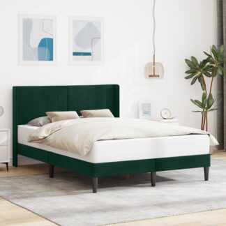 vidaXL Σκελετός Κρεβατιού Σκούρο Πράσινο 140 x 190 cm Βελούδο