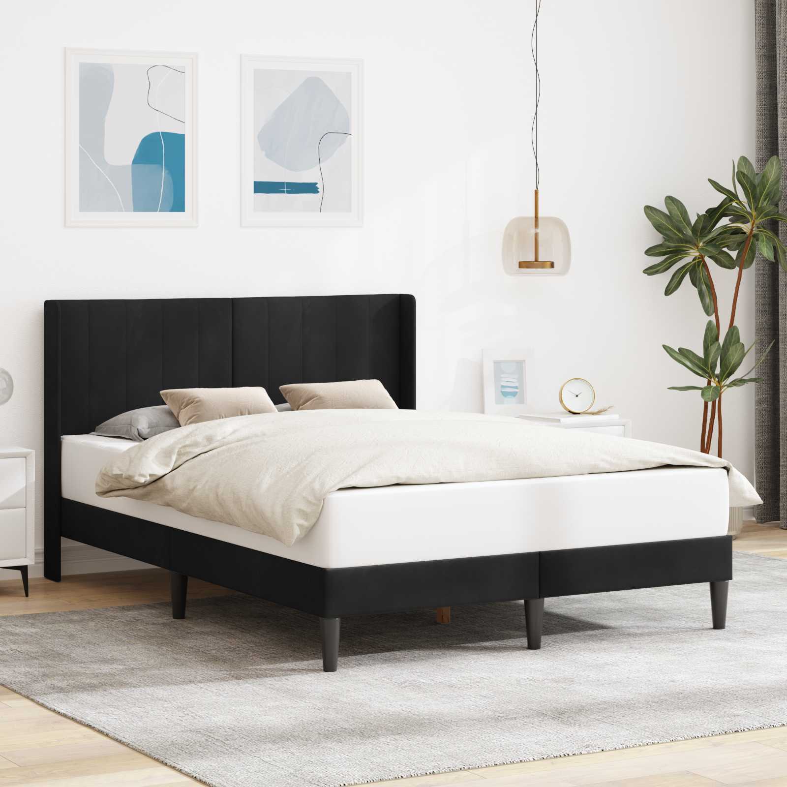 vidaXL Σκελετός Κρεβατιού με κεφαλάρι Μαύρο 140 x 190 cm Βελούδο