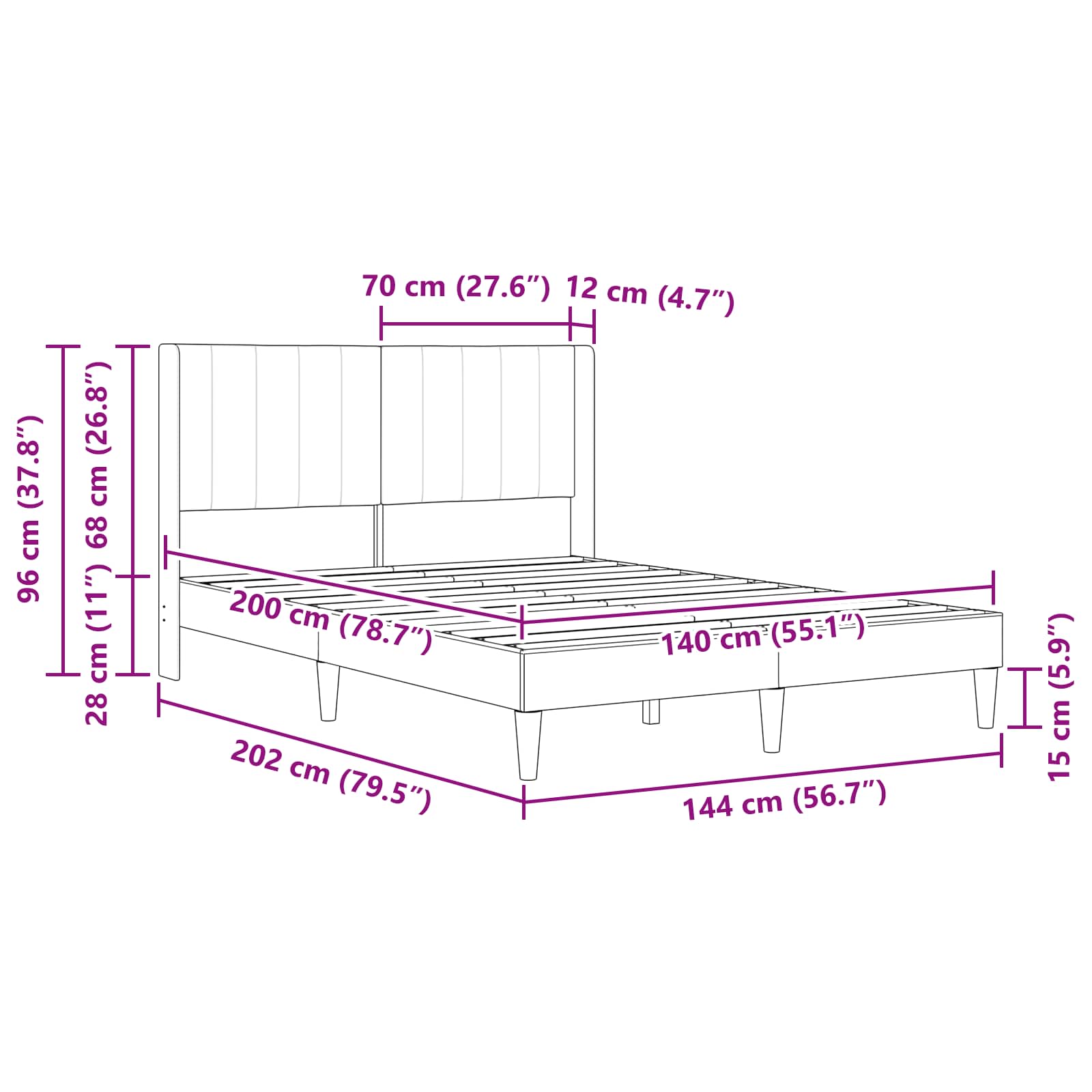 vidaXL Σκελετός Κρεβατιού με κεφαλάρι Ροζ 140 x 200 cm Βελούδο - Image 9