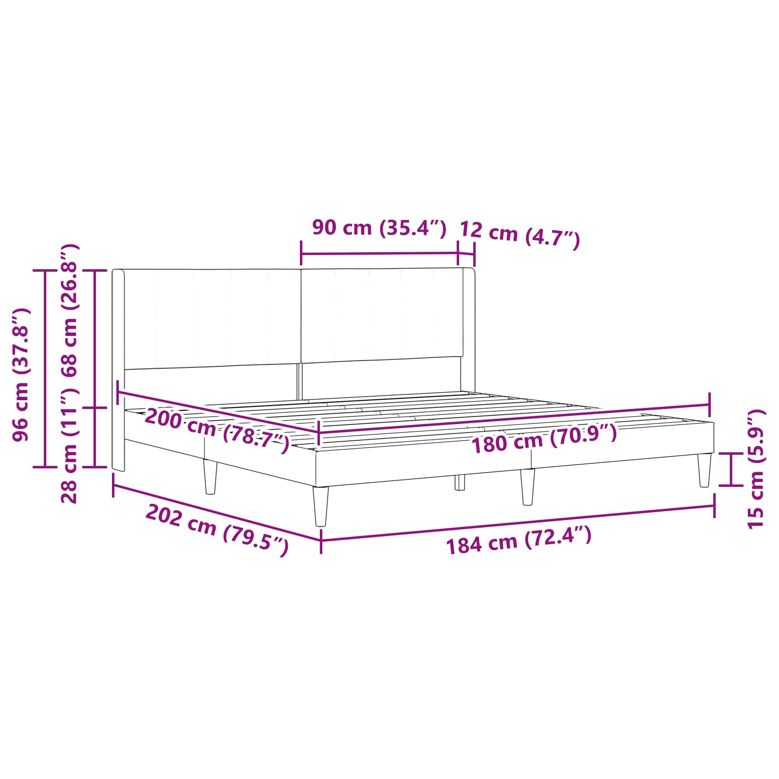 vidaXL Σκελετός Κρεβατιού με κεφαλάρι Ροζ 180 x 200 cm Βελούδο - Image 9