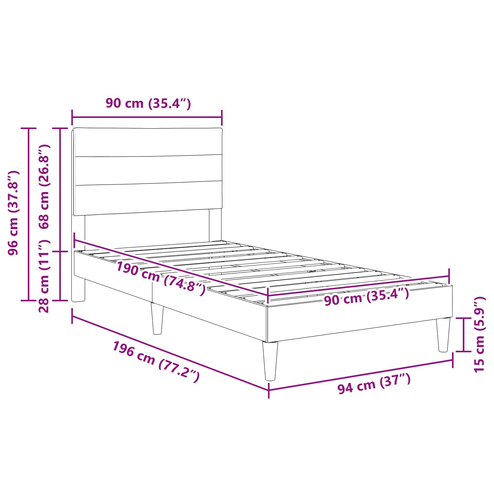 vidaXL Σκελετός Κρεβατιού με κεφαλάρι Μπλε 90 x 190 cm Ύφασμα - Image 9