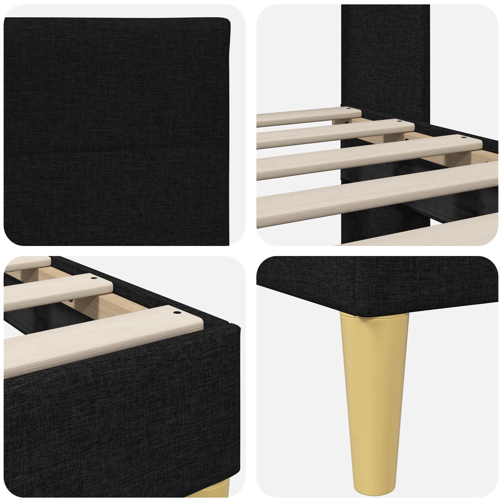 vidaXL Σκελετός Κρεβατιού με κεφαλάρι Μαύρο 120 x 190 cm Ύφασμα - Image 7