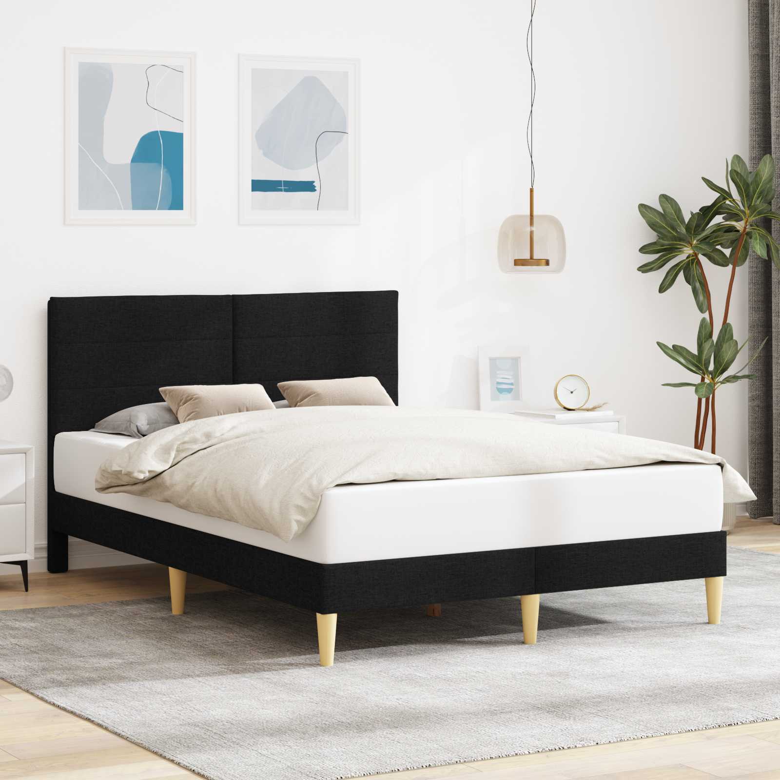 vidaXL Σκελετός Κρεβατιού με κεφαλάρι Μαύρο 120 x 190 cm Ύφασμα
