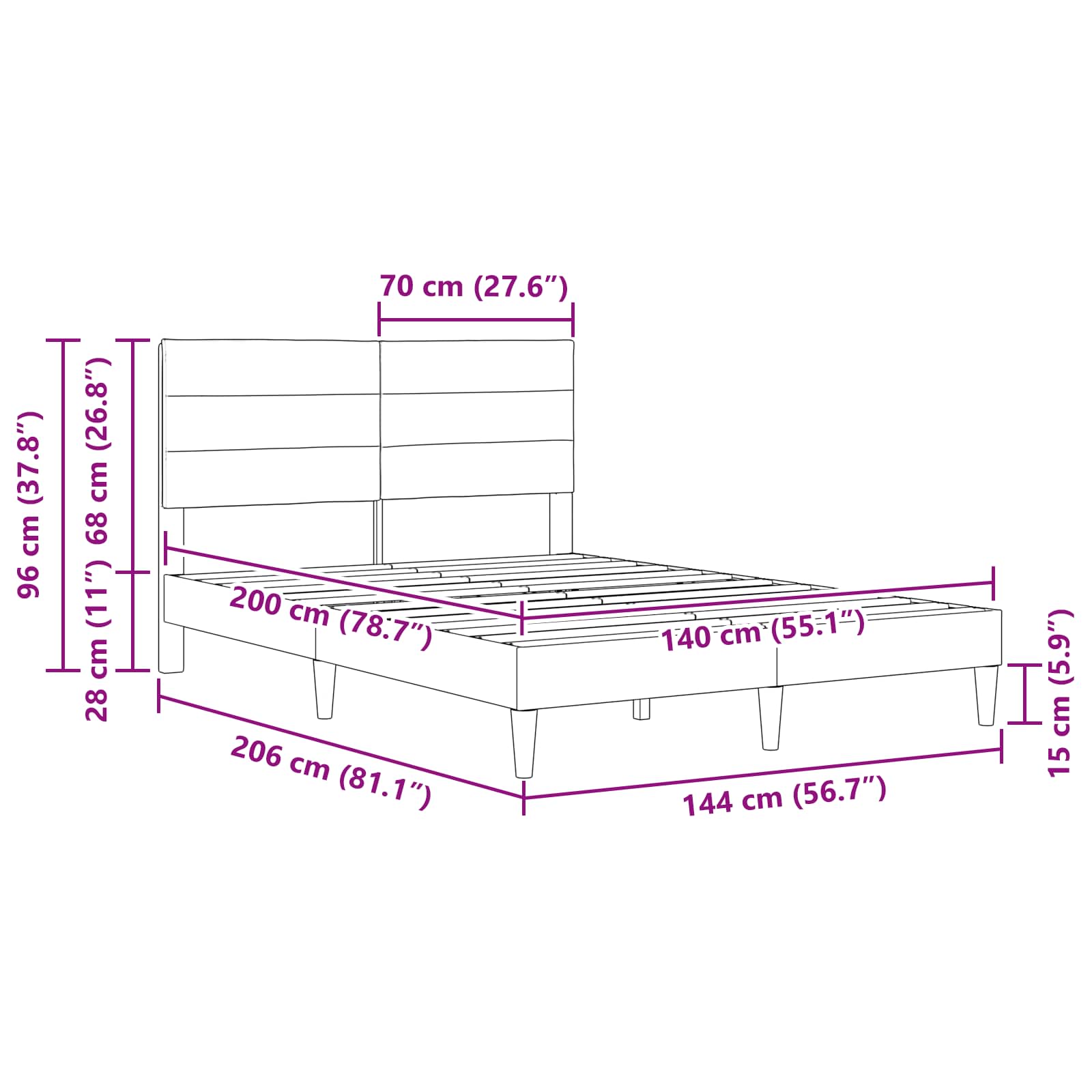 vidaXL Σκελετός Κρεβατιού Σκούρο Πράσινο 140 x 200 cm Ύφασμα - Image 9