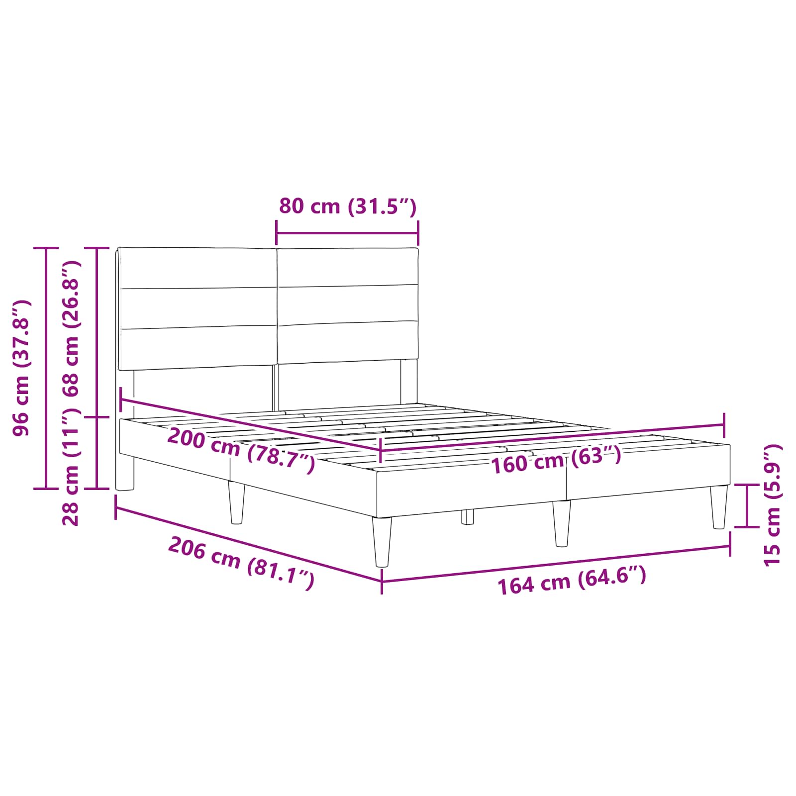 vidaXL Σκελετός Κρεβατιού με κεφαλάρι Taupe 160 x 200 cm Ύφασμα - Image 9