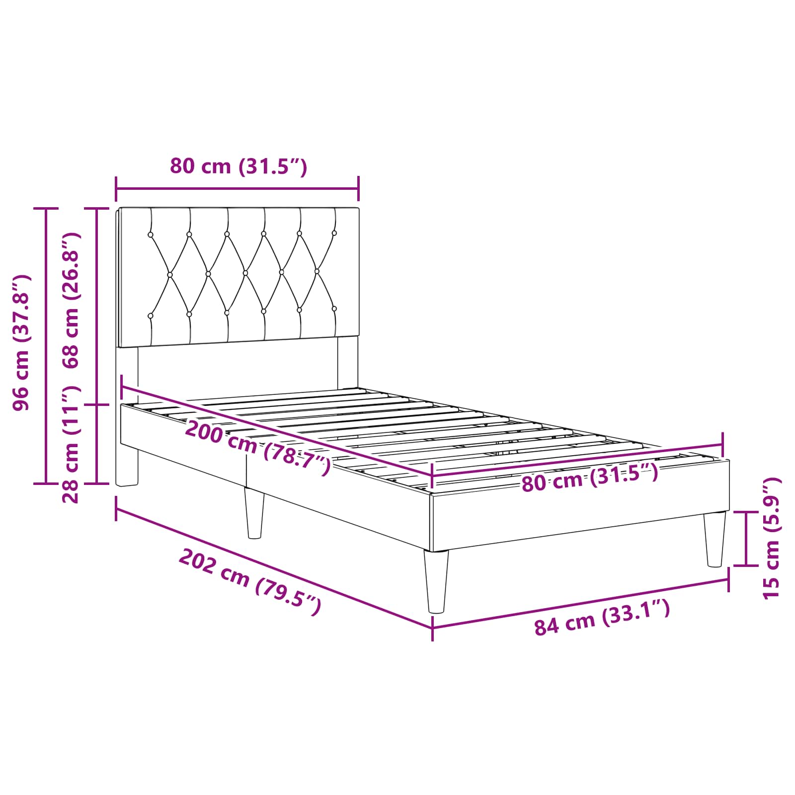 vidaXL Σκελετός Κρεβατιού με κεφαλάρι Ροζ 80 x 200 cm Βελούδο - Image 9