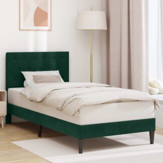 vidaXL Σκελετός Κρεβατιού Σκούρο Πράσινο 90 x 190 cm Βελούδο