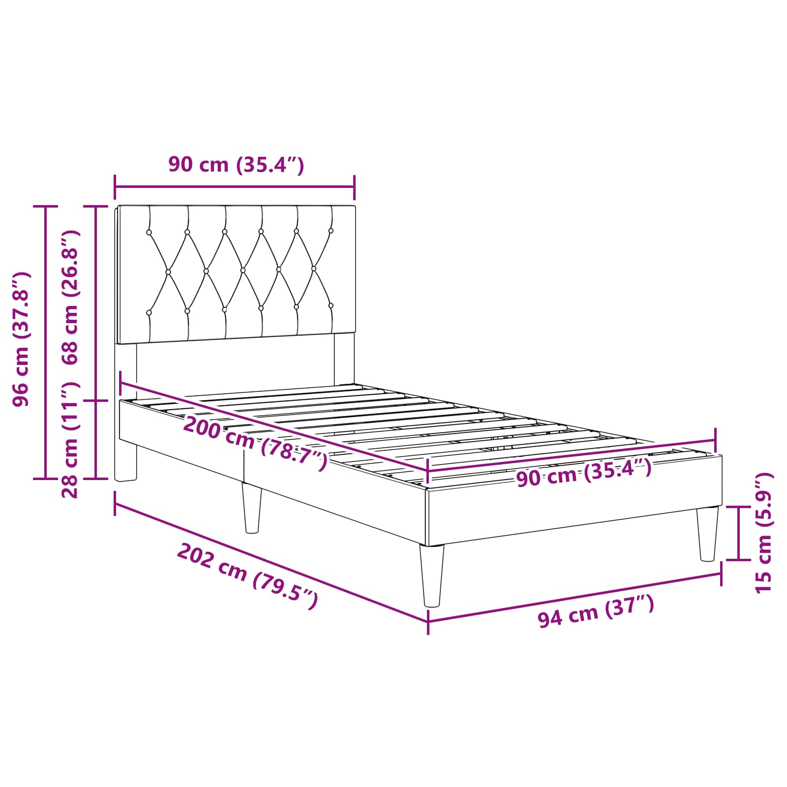 vidaXL Σκελετός Κρεβατιού Σκούρο Πράσινο 90 x 200 cm Βελούδο - Image 9