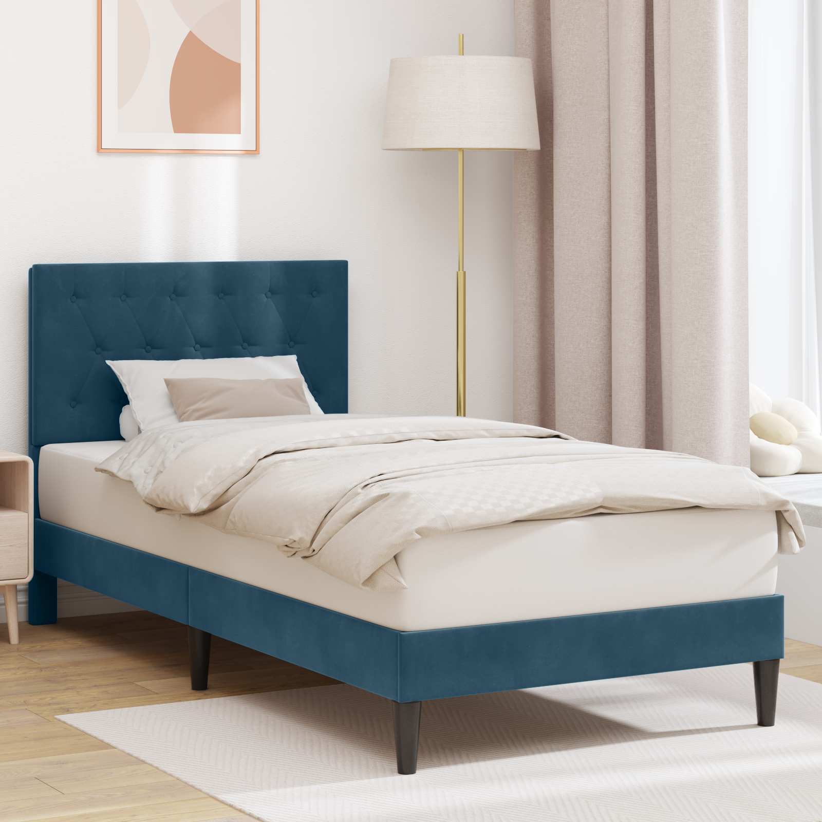 vidaXL Σκελετός Κρεβατιού με κεφαλάρι Μπλε 90 x 200 cm Βελούδο