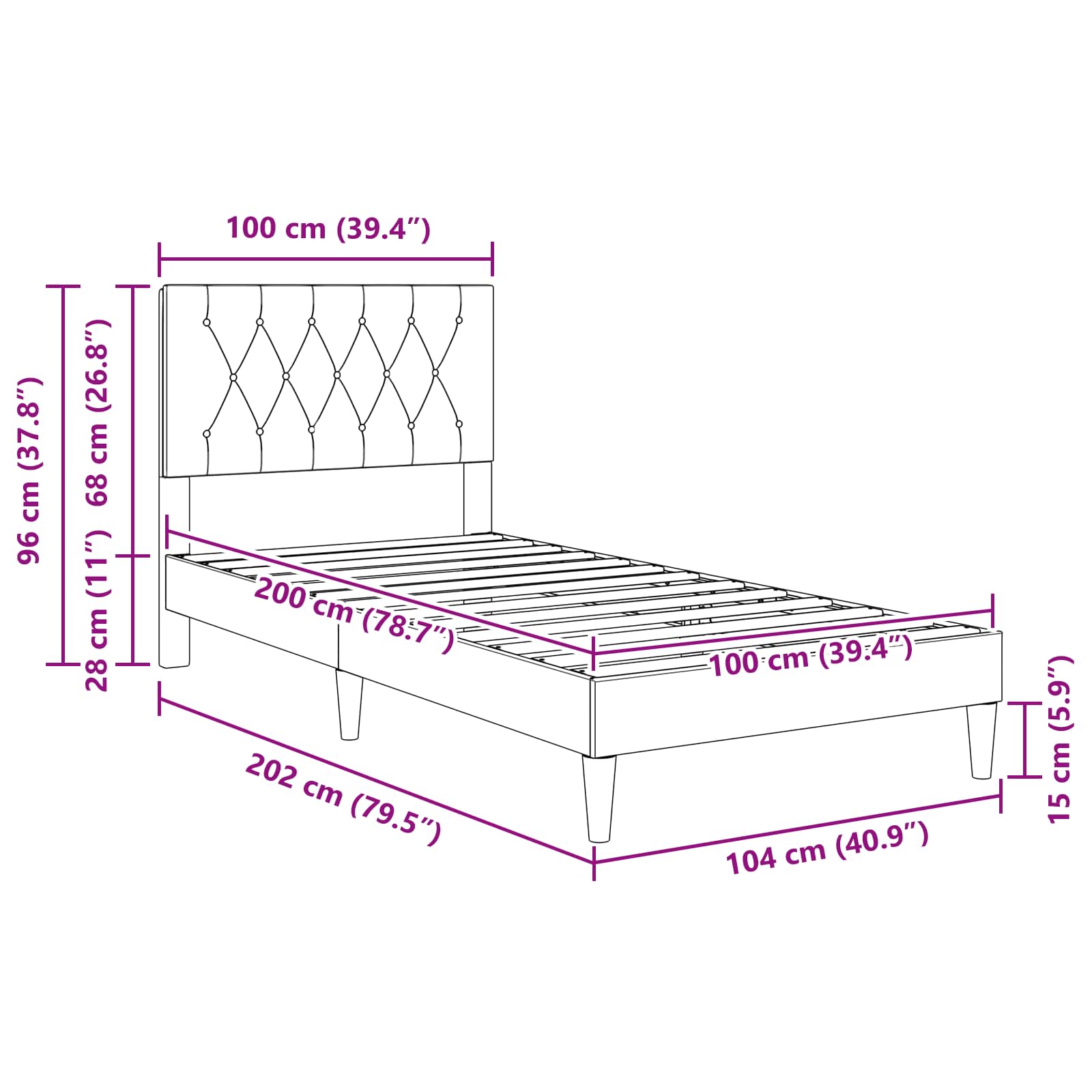 vidaXL Σκελετός Κρεβατιού με κεφαλάρι Μπλε 100 x 200 cm Βελούδο - Image 9