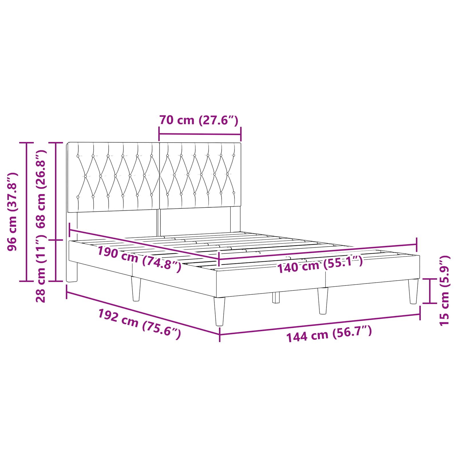 vidaXL Σκελετός Κρεβατιού Ανοιχτό γκρι 140 x 190 cm Βελούδο - Image 9