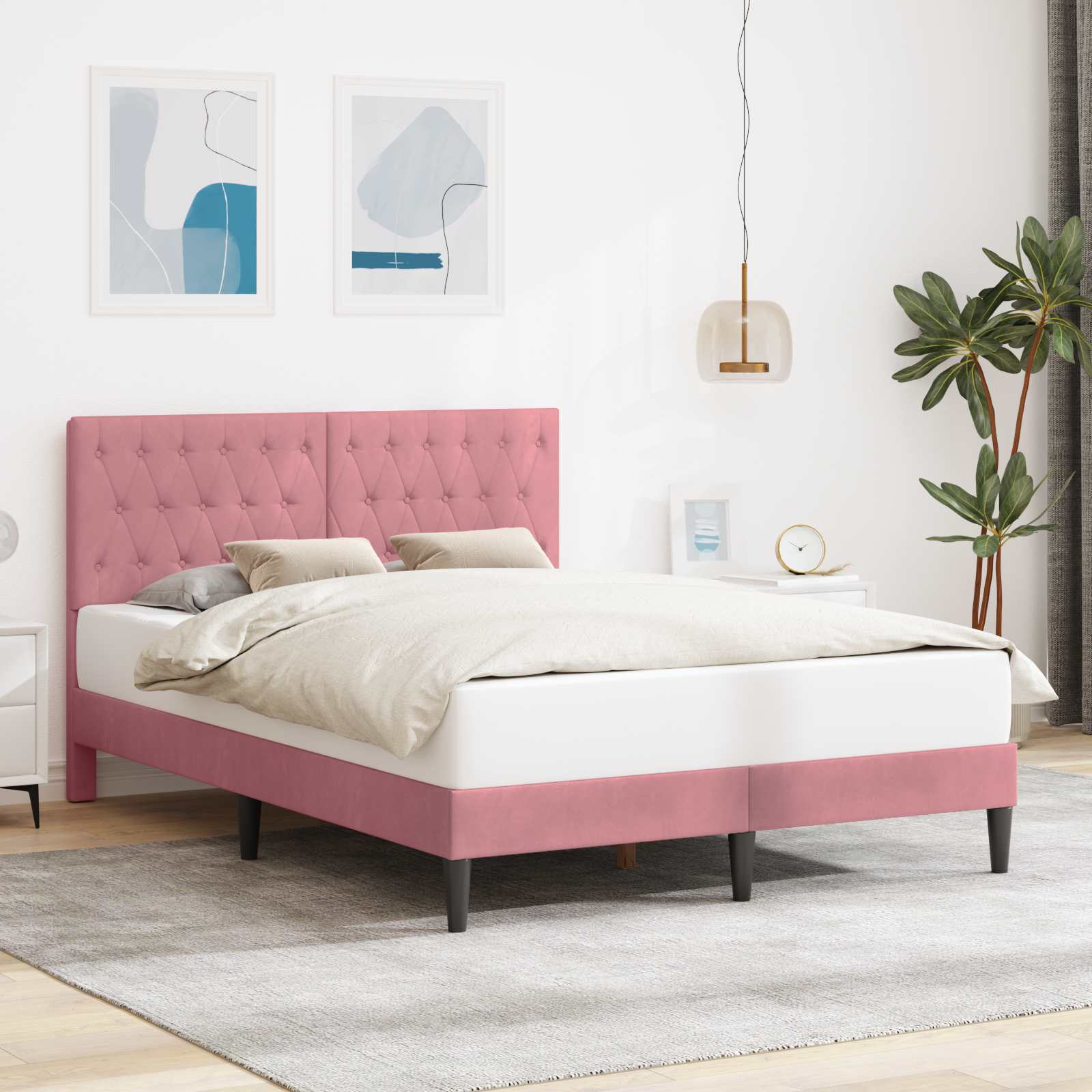vidaXL Σκελετός Κρεβατιού με κεφαλάρι Ροζ 140 x 200 cm Βελούδο