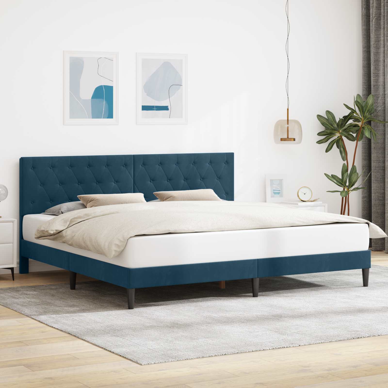 vidaXL Σκελετός Κρεβατιού με κεφαλάρι Μπλε 180 x 200 cm Βελούδο
