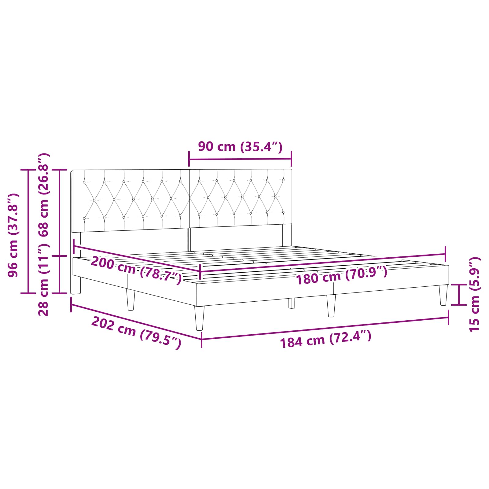 vidaXL Σκελετός Κρεβατιού με κεφαλάρι Μπλε 180 x 200 cm Βελούδο - Image 9