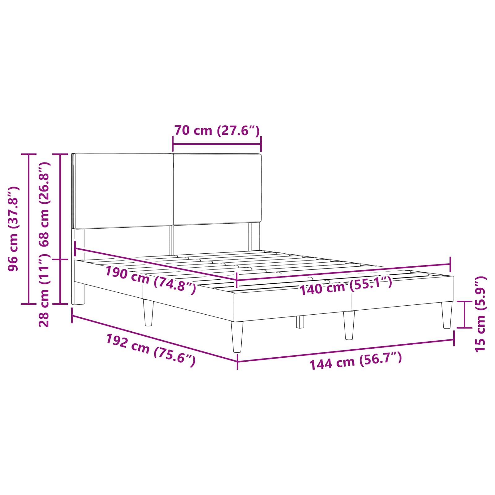 vidaXL Σκελετός Κρεβατιού Κρεμ 140 x 190 cm Υφασμάτινο Κορντουρά - Image 9