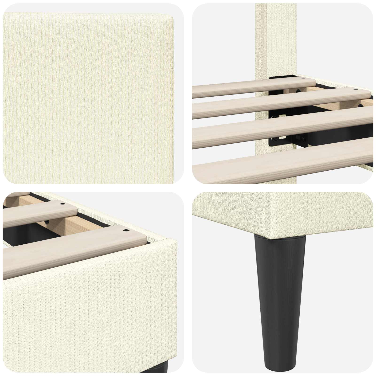 vidaXL Σκελετός Κρεβατιού Κρεμ 140 x 200 cm Υφασμάτινο Κορντουρά - Image 7