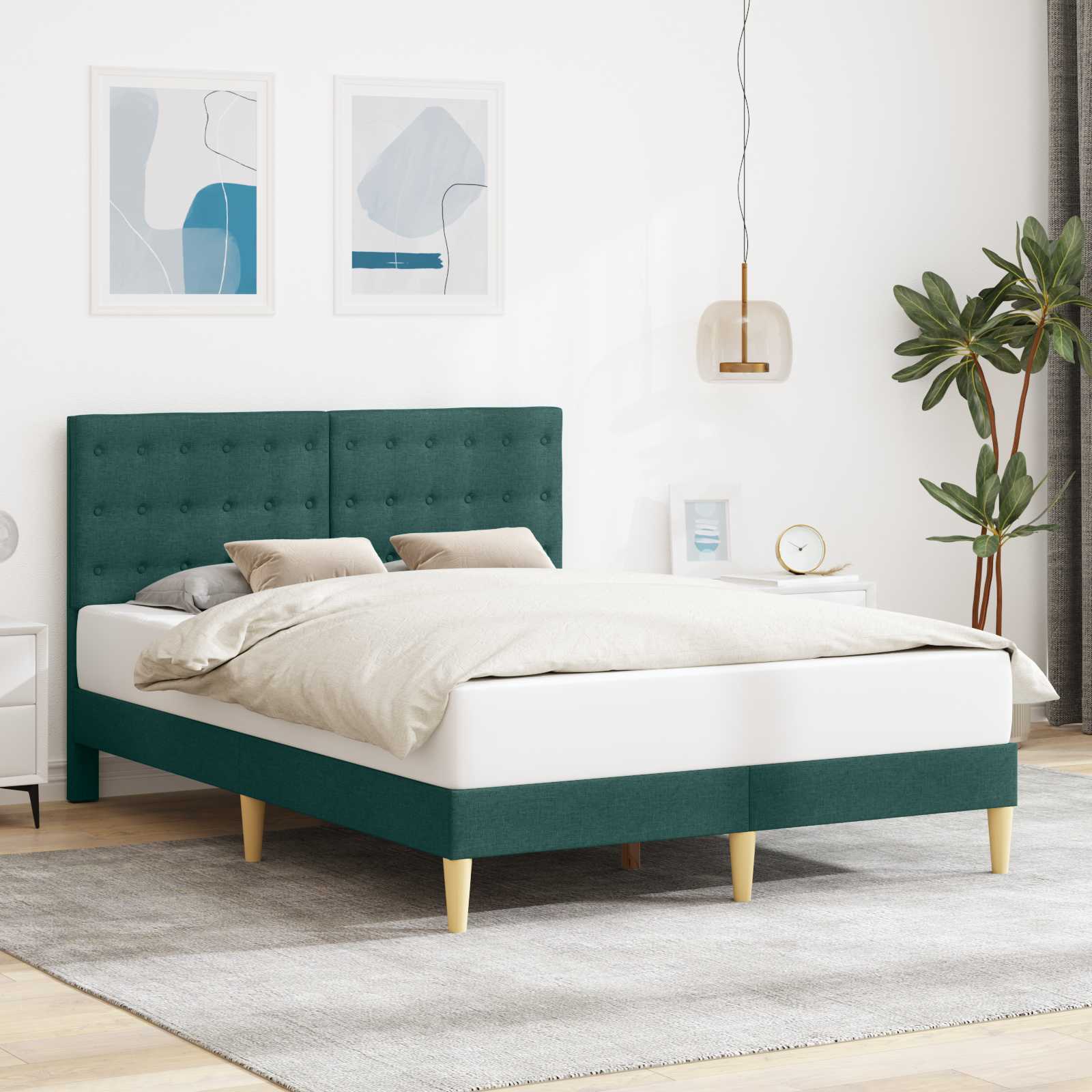 vidaXL Σκελετός Κρεβατιού Σκούρο Πράσινο 120 x 190 cm Ύφασμα