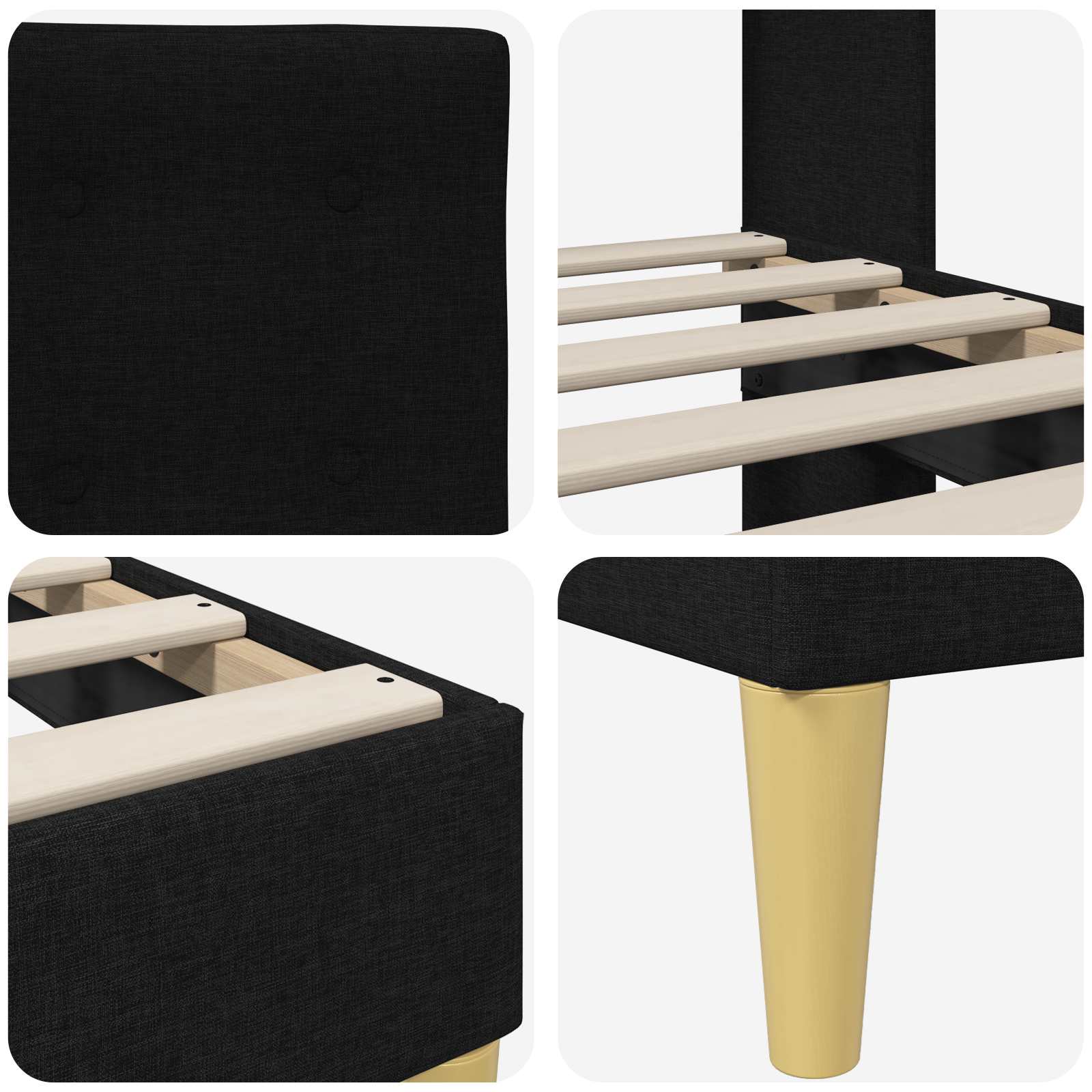 vidaXL Σκελετός Κρεβατιού με κεφαλάρι Μαύρο 120 x 200 cm Ύφασμα - Image 7