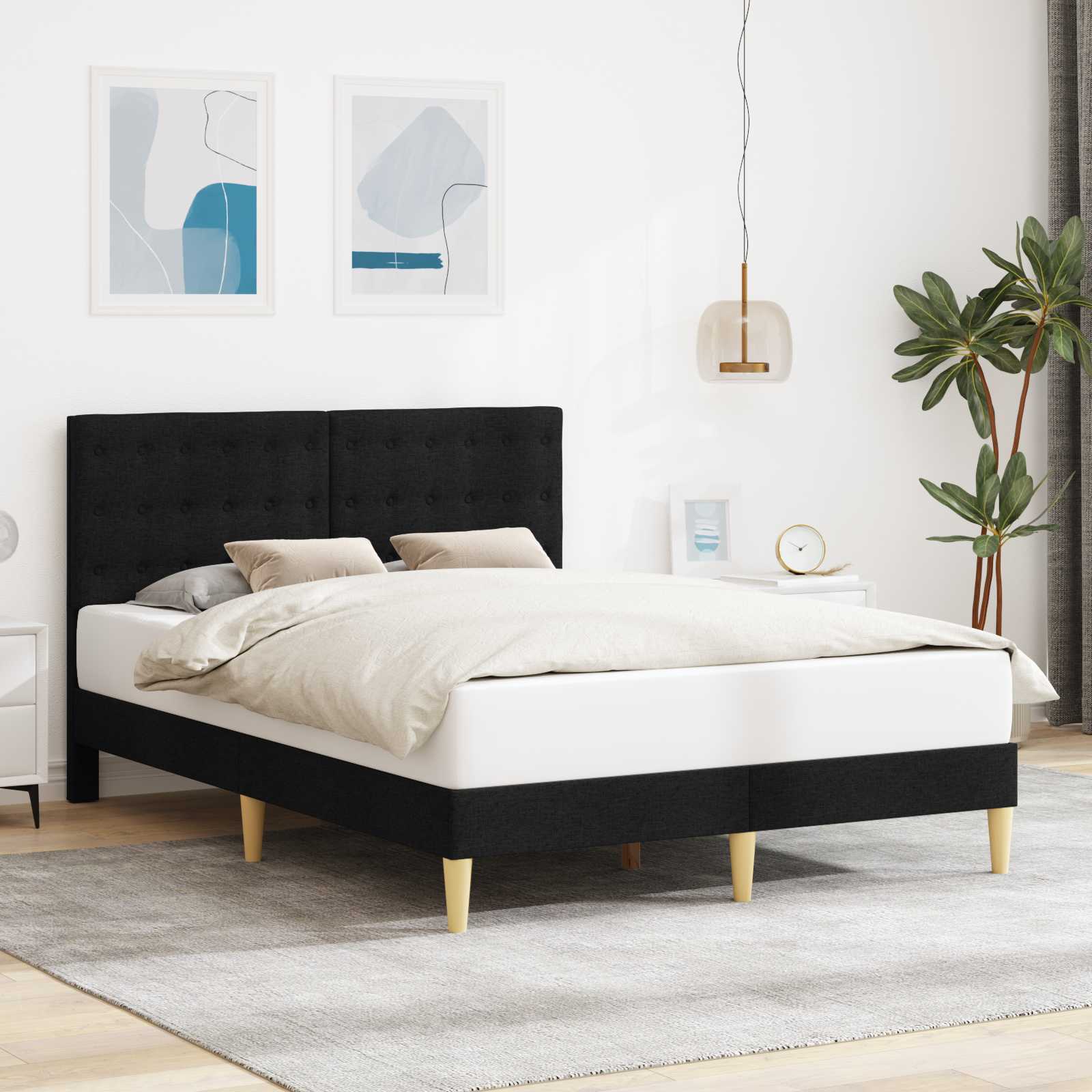 vidaXL Σκελετός Κρεβατιού με κεφαλάρι Μαύρο 120 x 200 cm Ύφασμα
