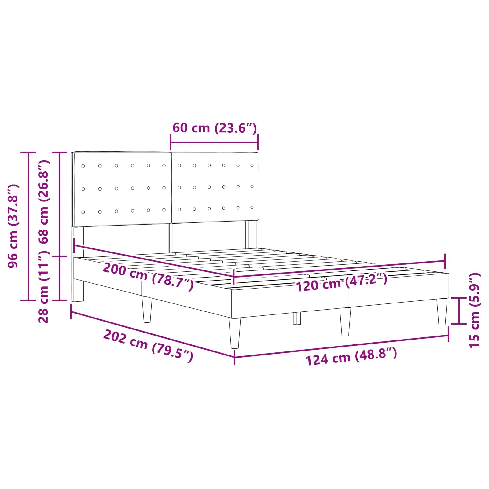 vidaXL Σκελετός Κρεβατιού με κεφαλάρι Μπλε 120 x 200 cm Ύφασμα - Image 9