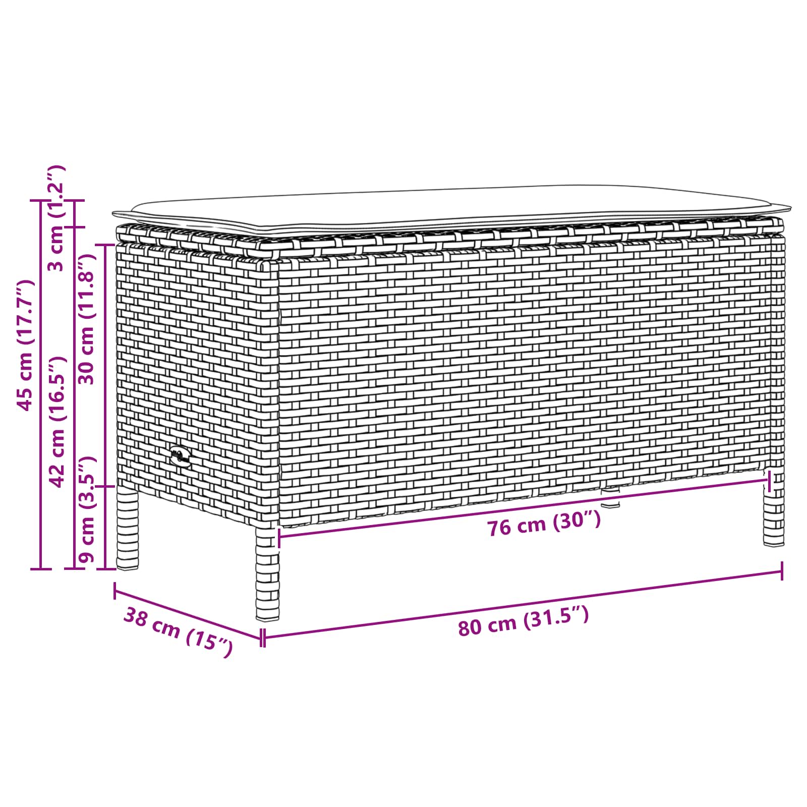 vidaXL Σκαμπό Κήπου Μαύρο και Τυρκουάζ 80 x 38 x 42 εκ Ράτα PE - Image 9