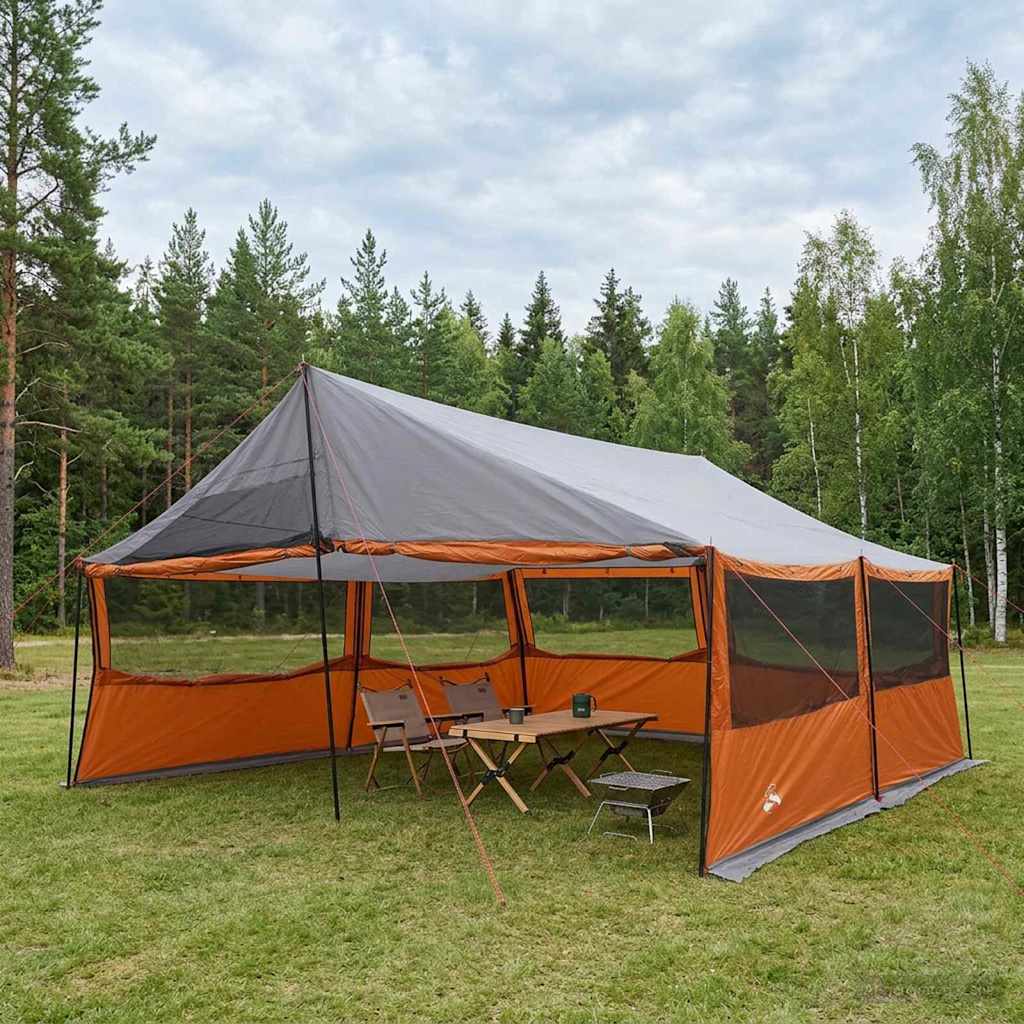 vidaXL Οικογενειακή Σκηνή Γκρι και Πορτοκαλί 600 x 402 x 268 cm