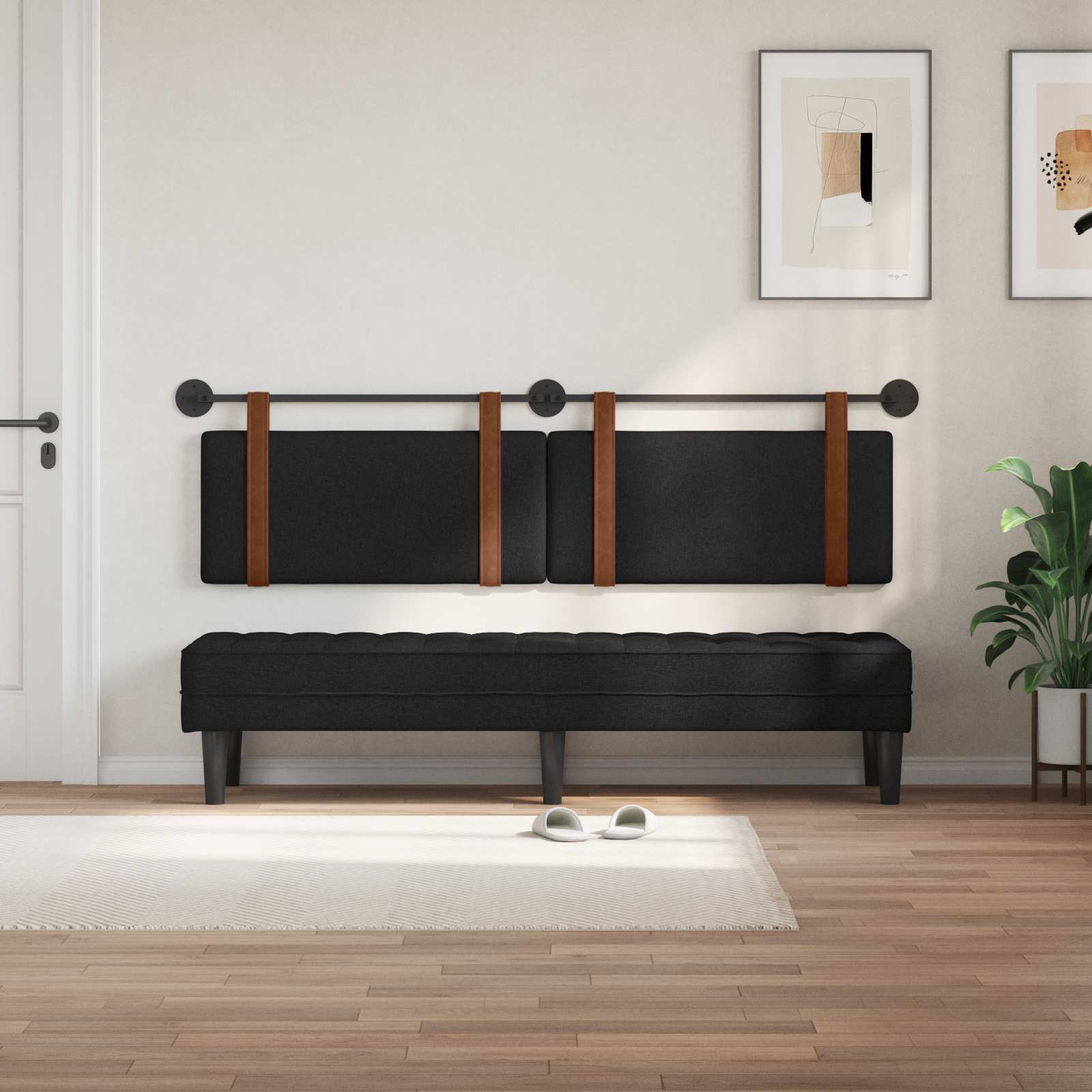 vidaXL Κρεμαστό Κεφαλάρι Επιτοίχιο Μαύρο 190 x 55 x 5 εκ Αντίκα PU - Image 3