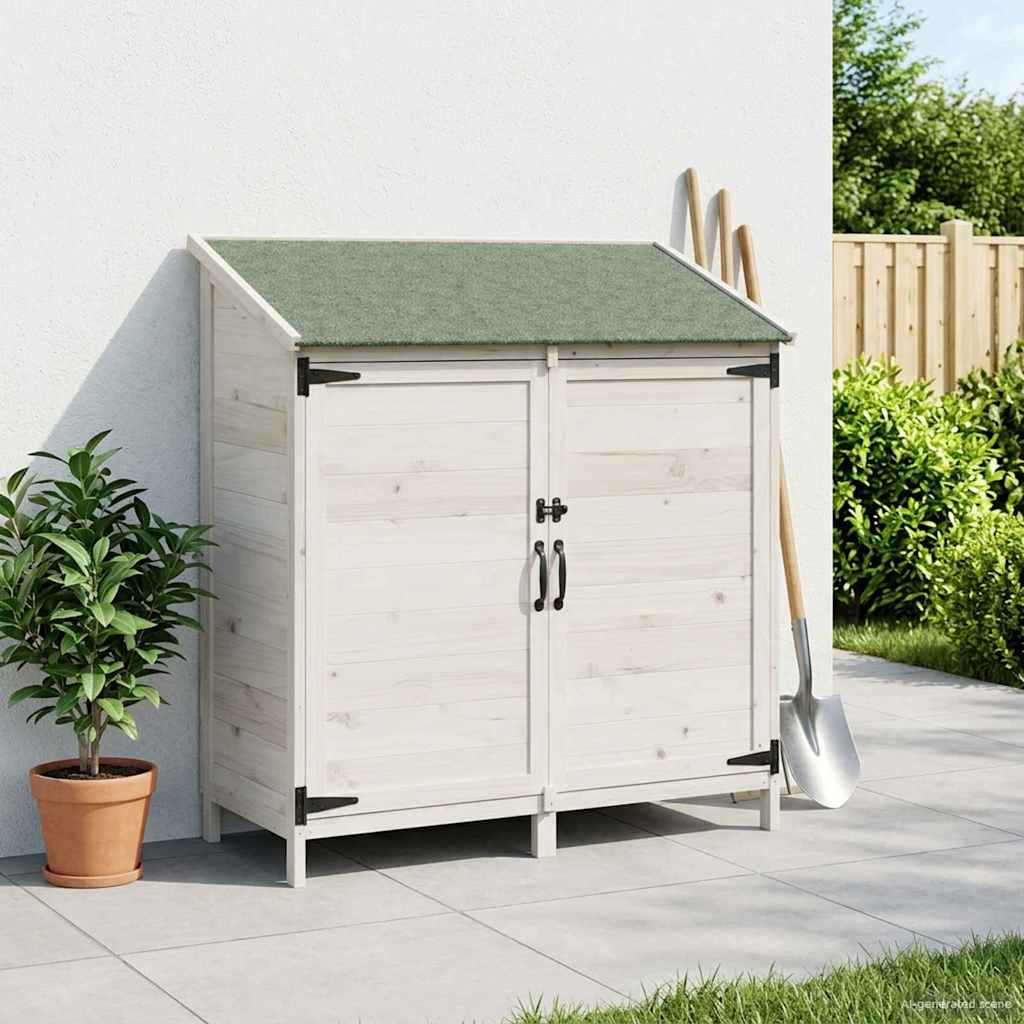 vidaXL Αποθήκη Κήπου Λευκό 106 x 56 x 113,5 cm Στερεό Ξύλο Πεύκου - Image 3