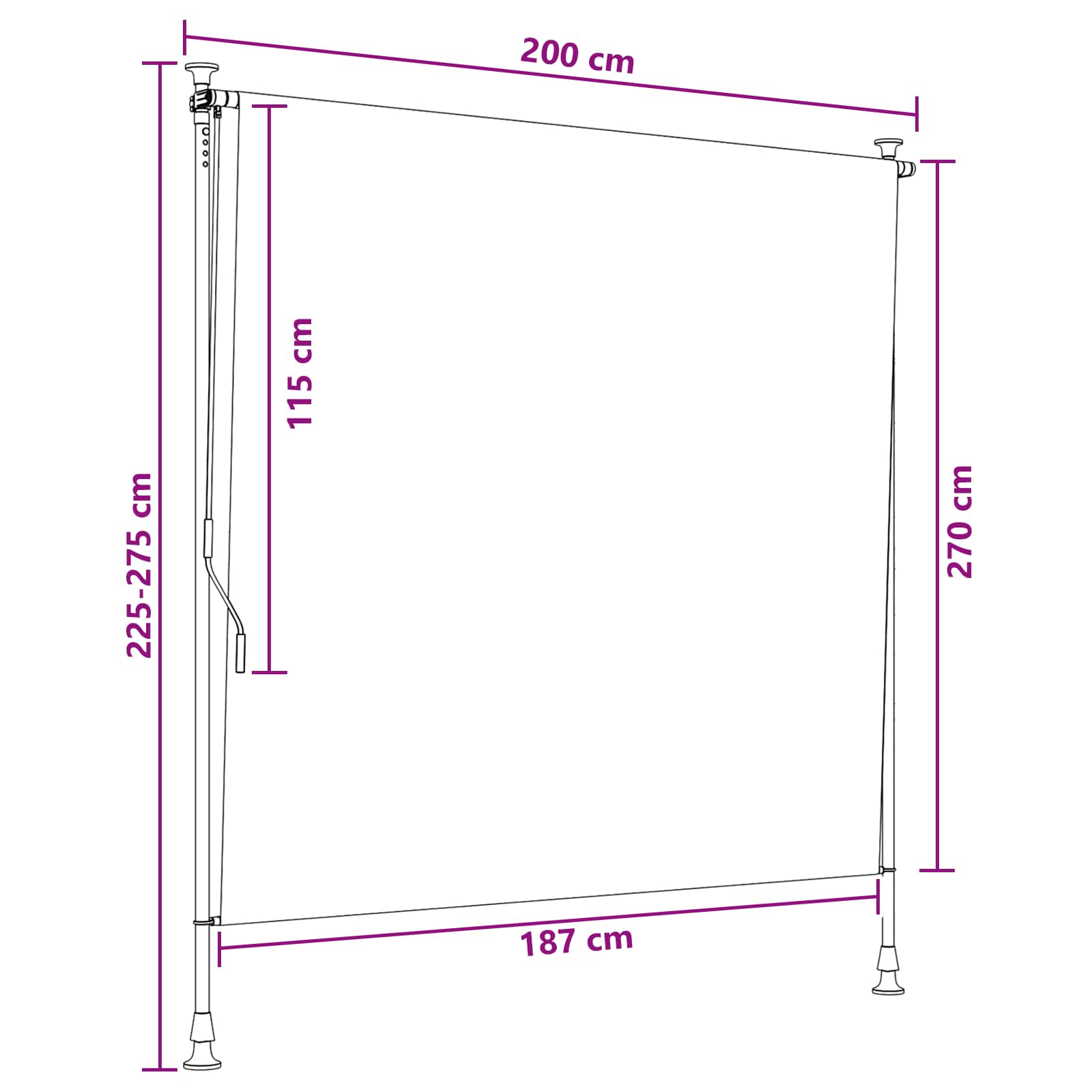vidaXL Εξωτερικό ρολό Μαύρο 150 x 270 cm - Image 7
