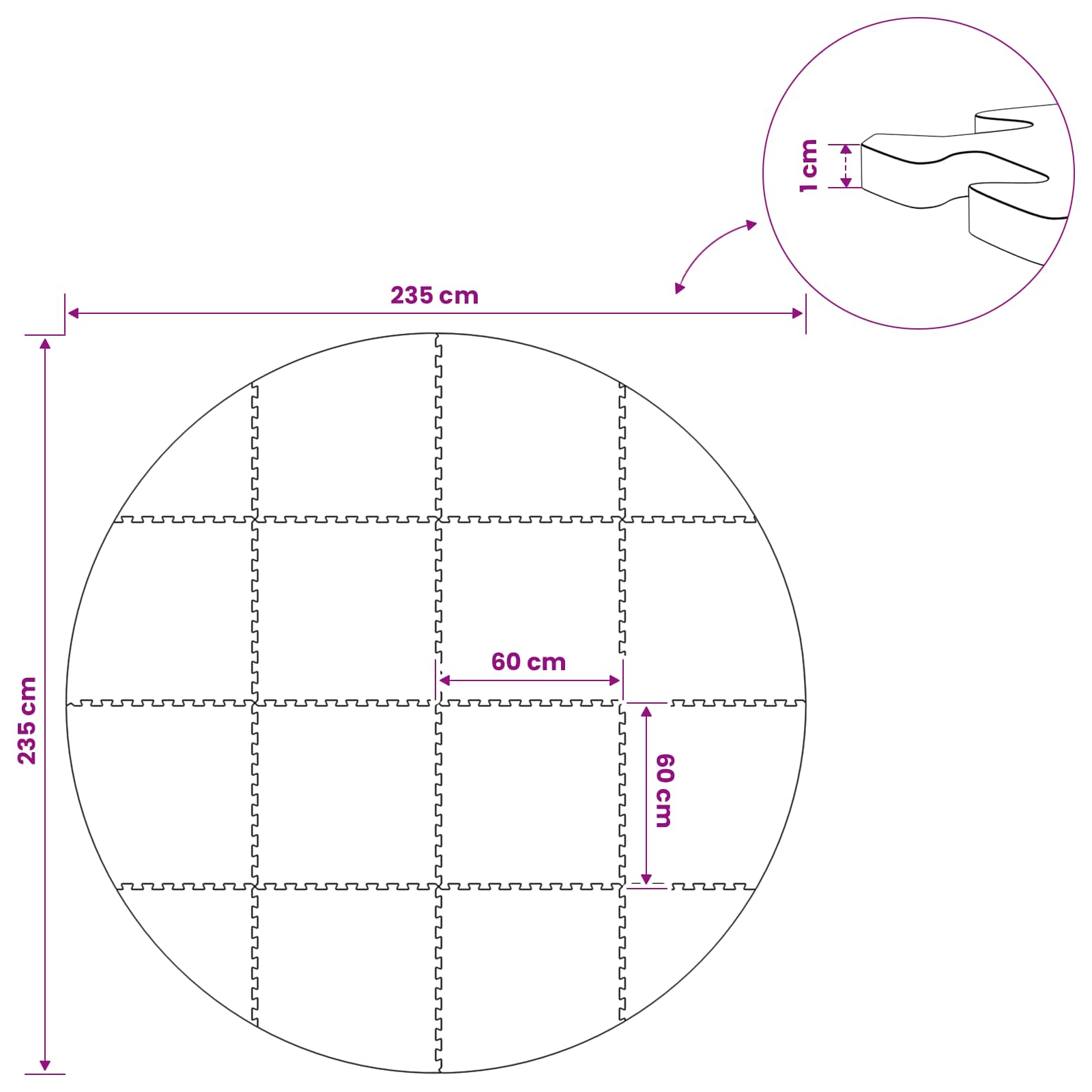 vidaXL Χαλάκι για Πισίνα 16 τμχ. Ø 235 cm Γύρος Φελιζόλ EVA Μαύρο - Image 8
