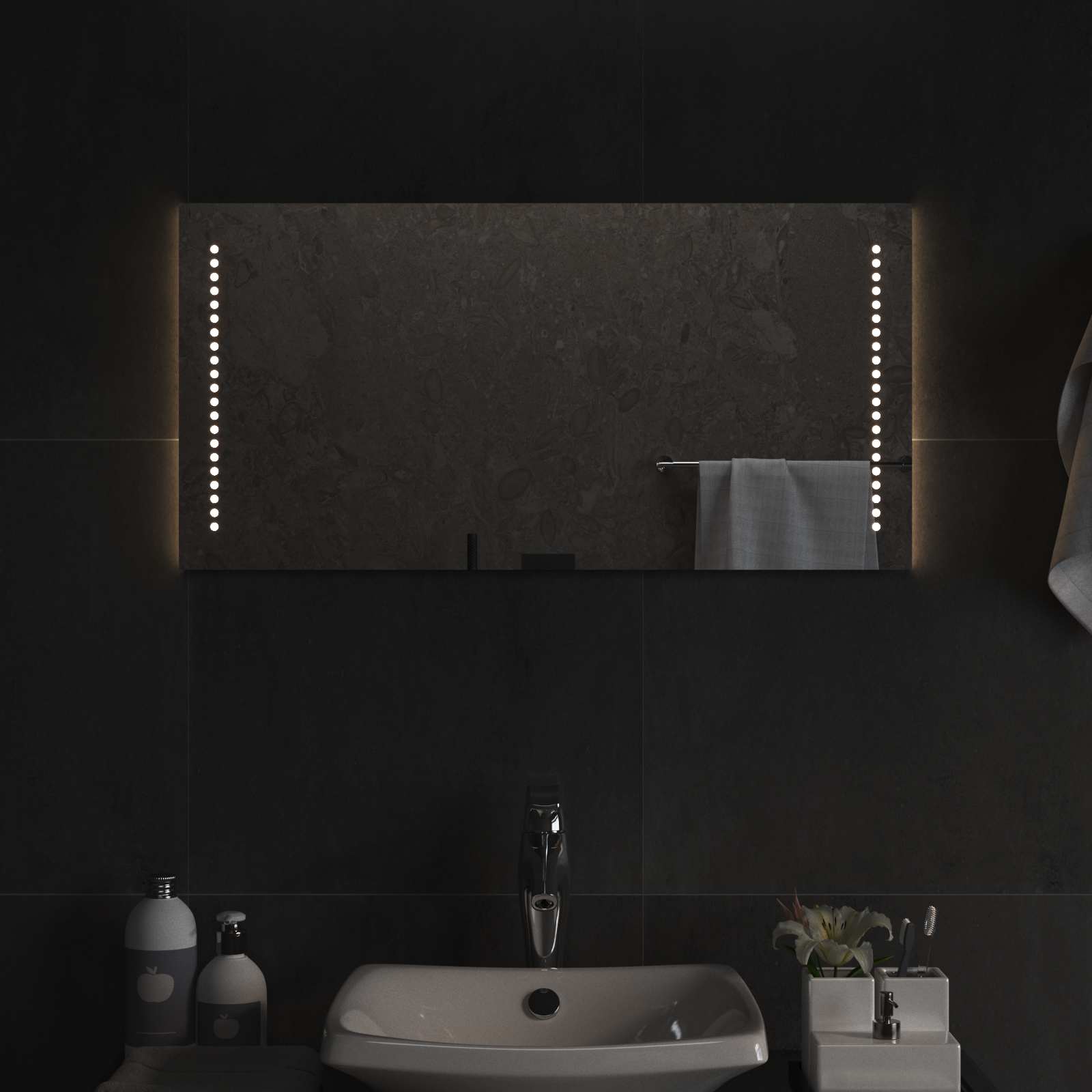vidaXL Καθρέφτης μπάνιου LED Διαφανές 80 x 40 cm σκληρυμένο γυαλί - Image 3