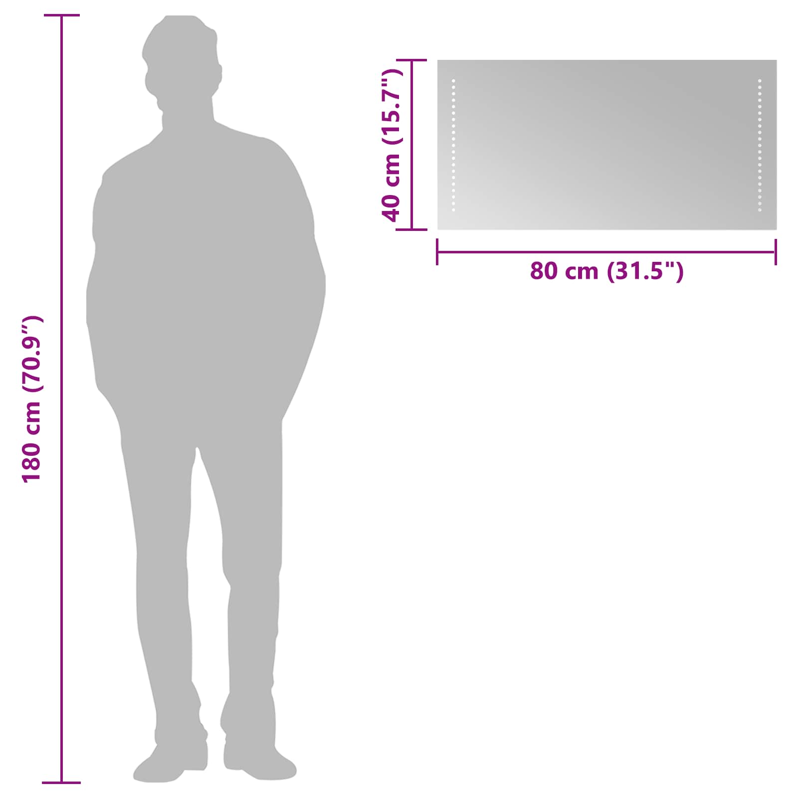 vidaXL Καθρέφτης μπάνιου LED Διαφανές 80 x 40 cm σκληρυμένο γυαλί - Image 10