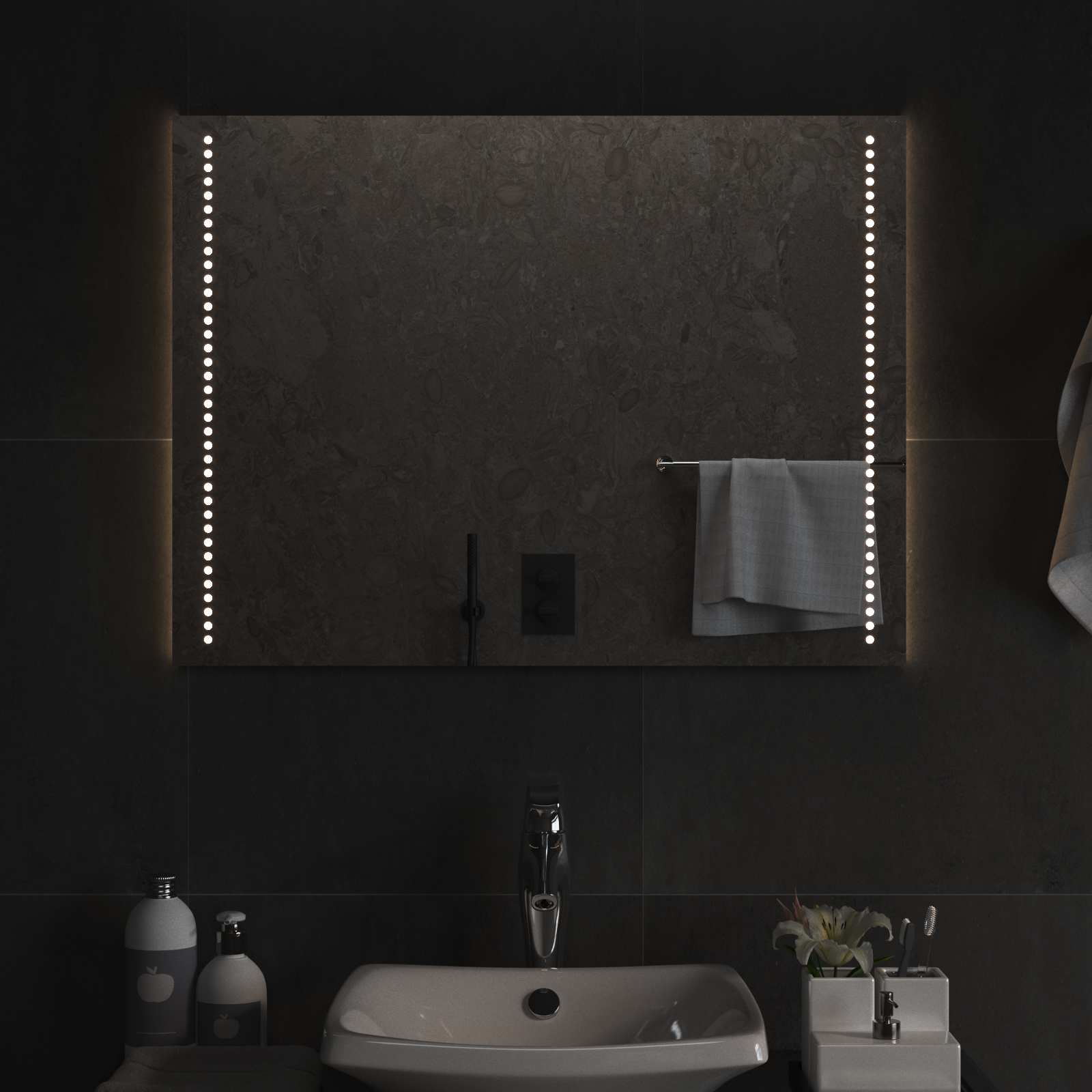 vidaXL Καθρέφτης μπάνιου LED Διαφανές 80 x 60 cm σκληρυμένο γυαλί - Image 3
