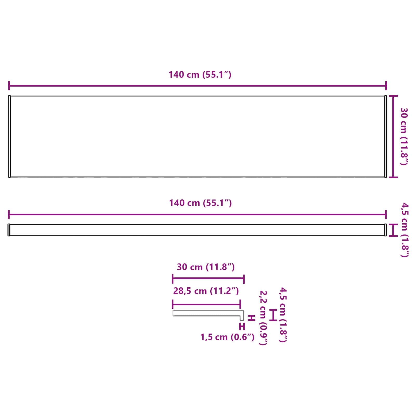vidaXL Σαβανωτό Παραθύρου Μαύρο με ξύλινη υφή 140 x 30 x 4,5 εκ PVC - Image 13