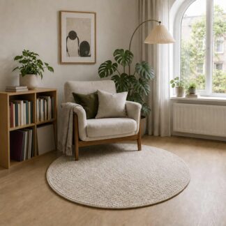 vidaXL Χαλί Κρεμ Ø 120 cm 100% Πολυεστέρας 3 mm Πλένεται