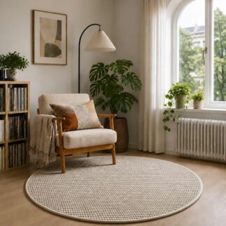 vidaXL Χαλί Μπεζ Ø 120 cm 100% Πολυεστέρας 3 mm Πλένεται