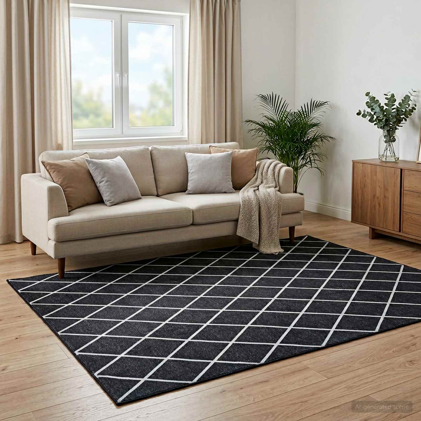vidaXL Χαλί ORIZ Μαύρο διαμαντένιο σχέδιο 240 x 240 cm