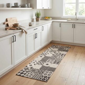 vidaXL Χαλί Κουζίνας Γκρι μωσαϊκό 300 x 60 εκ 100% Πολυαμίδιο Πλένεται