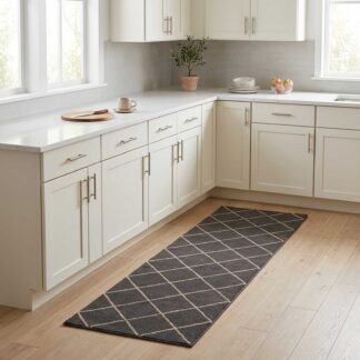 vidaXL Χαλί Κουζίνας Ανθρακί καρό 150 x 45 εκ 100% Πολυαμίδιο Πλένεται
